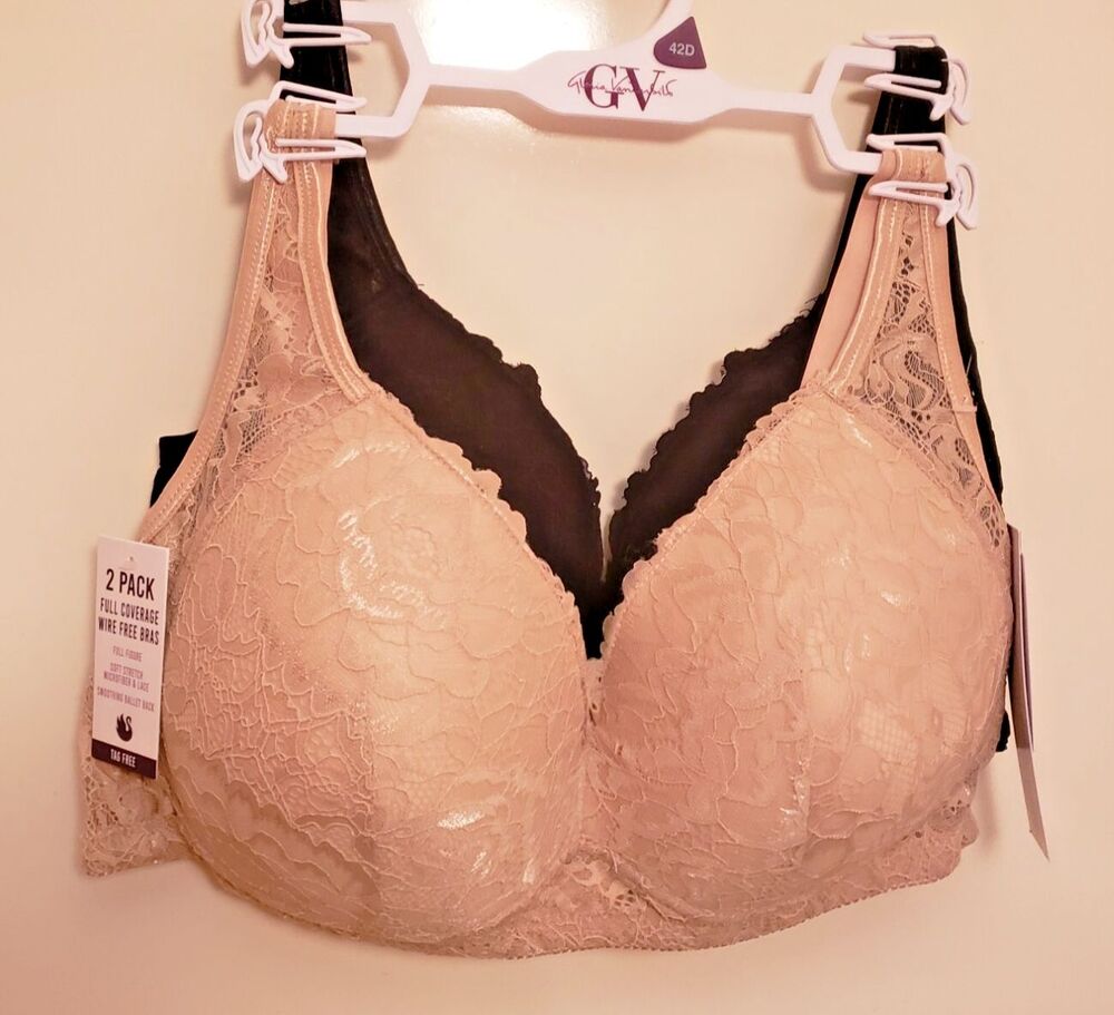 Women's GV Intimate Padded Lace Bra Set of 2 Black Tan No Underwire Sz 42D NWT